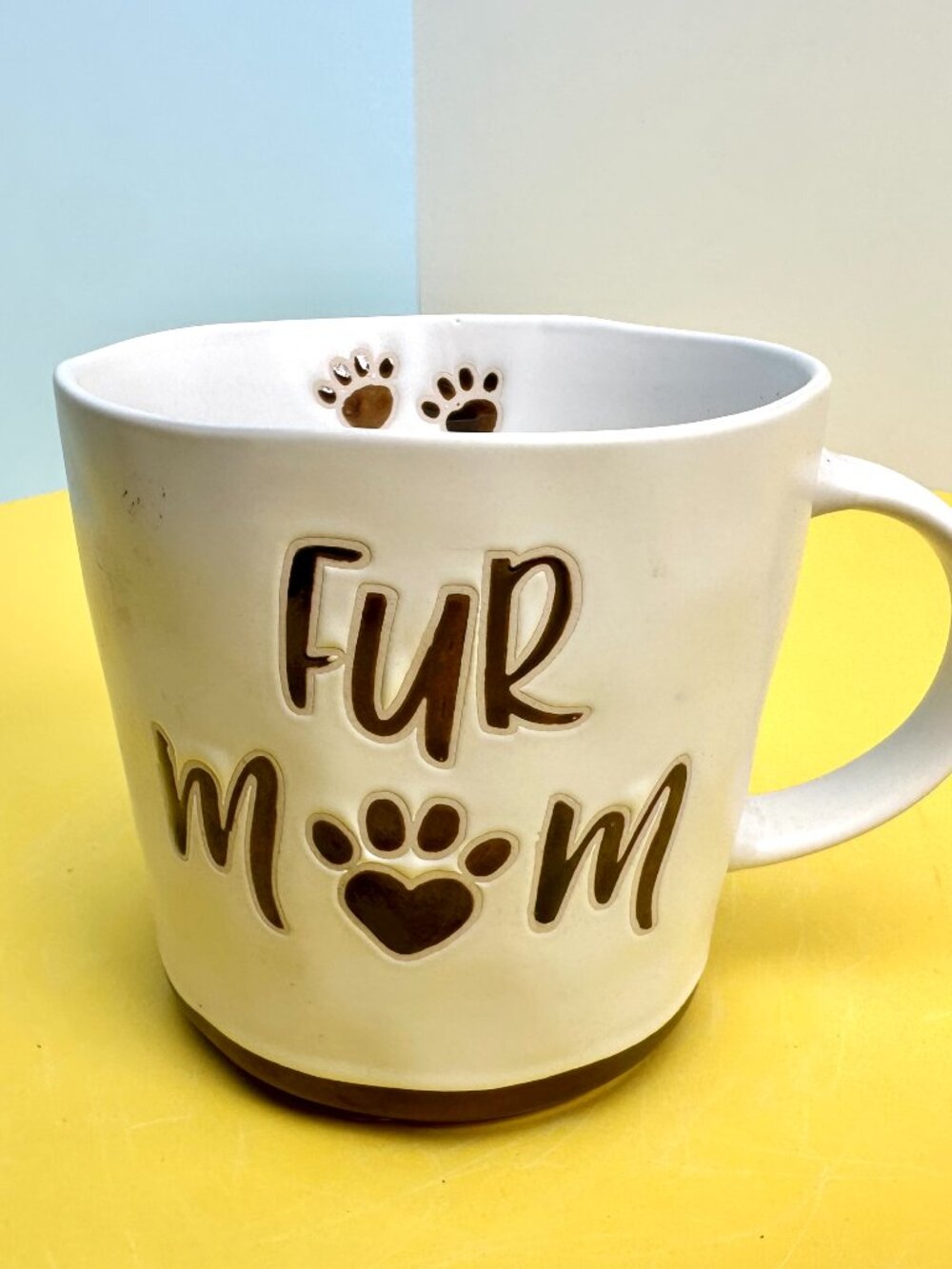 'Fur Mom' Dog Paw Print Mug White Ceramic – Brand New